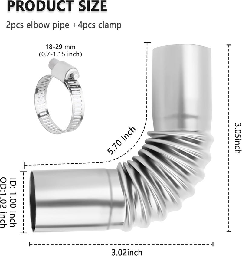 Stacool 2PCS Air Parking Diesel Heater Exhaust Pipe,Stainless Steel 24mm Flexible Exhausts Pipe with Clamps,Diesel Heater Accessories Generator Exhaust Extension for Diesels Air Heaters (2PCS) - Image 2